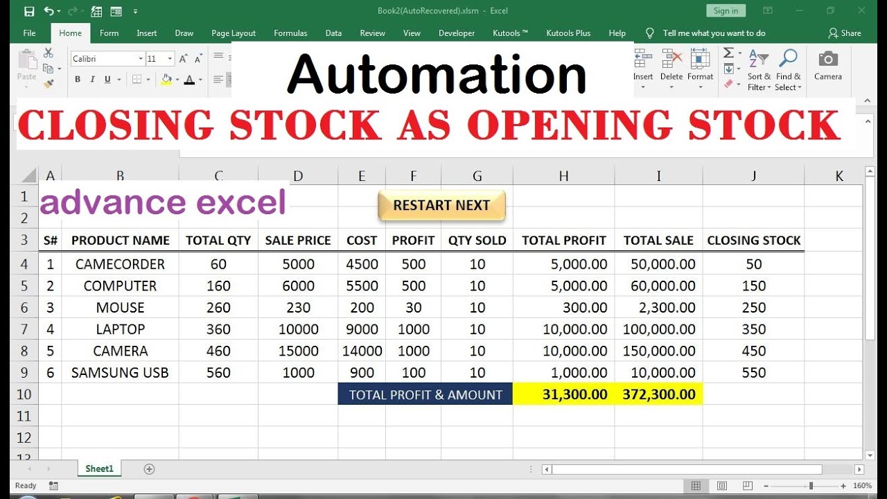 how to calculate opening stock formula